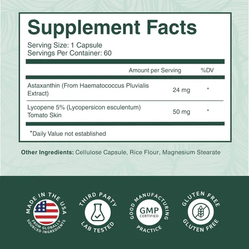 Miniatura 4 de PurePremium - Suplementos de astaxantina – Astaxantina 24 mg con licopeno 50 mg Antioxidantes Suplemento para la salud de la piel y los ojos
