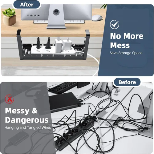 Miniatura 3 de Bandeja de organización de cables debajo del escritorio, soporte de abrazadera sin taladro, organizador de cables de metal para escritorio, estante