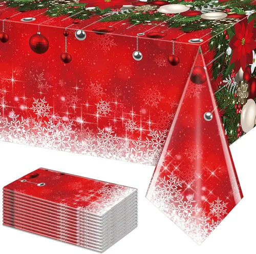 Miniatura 30 de 3 Piezas Decoraciones de Mantel de Fiesta de Plástico con Copos de Nieve de Navidad, Cartel de Fondo Navideño Azul con Copo de Nieve Blanco Cubierta