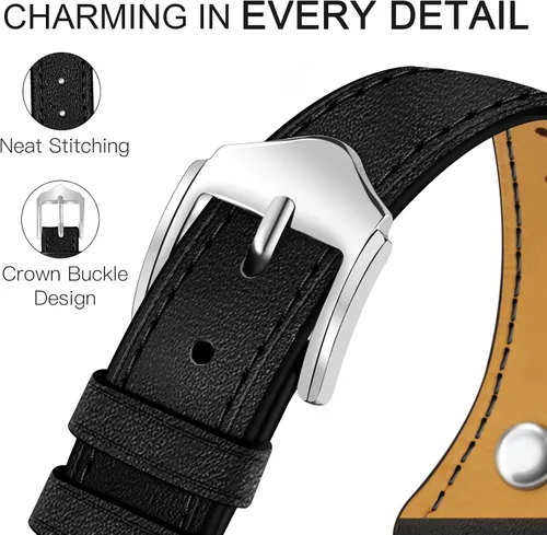 Miniatura 5 de JR.DM Correas de cuero delgadas compatibles con Apple Watch Band 1.496 in 1.575 in 1.614 in 1.654 in 1.732 in 1.772 in 1.811 in 1.929 in, correa