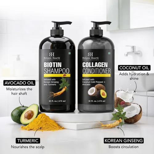 Miniatura 3 de Botanic Hearth Champú y acondicionador de biotina con colágeno Combate la pérdida de cabello y con ginseng coreano y cúrcuma, acondicionador