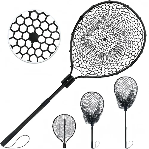 Red de pesca de goma telescópica de metal con mango Longitud: 59 "Profundidad: 19.7 "Aro: 26 "x18" Muelle de red de aterrizaje de peces de silicona