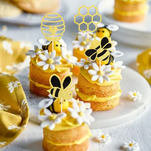 Miniatura 4 de 36 piezas de adornos para cupcakes de abejorros con purpurina de abeja, revelación de género, panal, cupcakes, baby shower, fiesta de cumpleaños