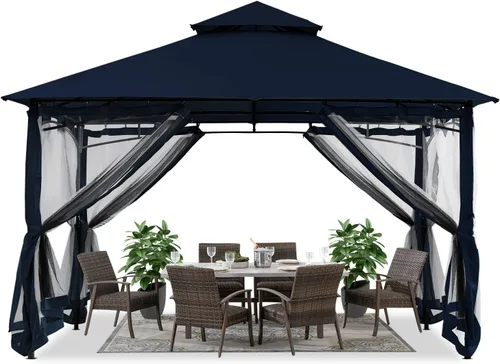 Miniatura 19 de ABCCANOPY Gazebos para patios de 10 x 10 pulgadas, kiosco con marco de acero para exteriores con mosquitera para césped, patio trasero, jardín