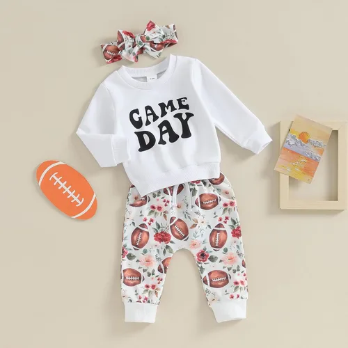 Miniatura 6 de CIYCUIT Conjunto de 3 piezas de sudadera de margaritas + pantalones + diadema, ropa infantil de otoño e invierno