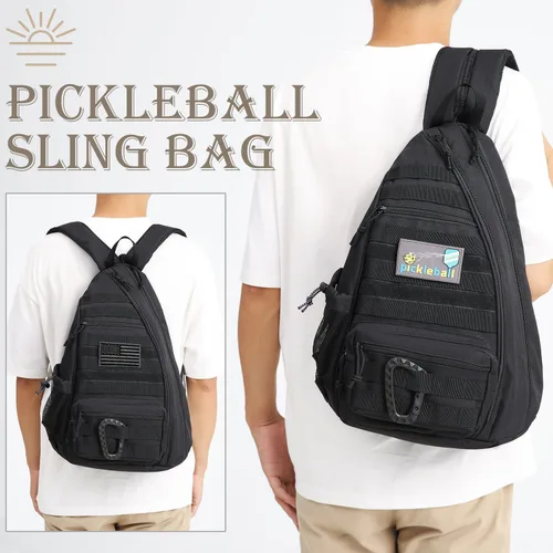Miniatura 6 de Bandolera de Pickleball SunForMorning, Mochila Táctica de Pickleball para Mujeres y Hombres, Bolsa de Hombro Ajustable con Gancho para Valla y Negro