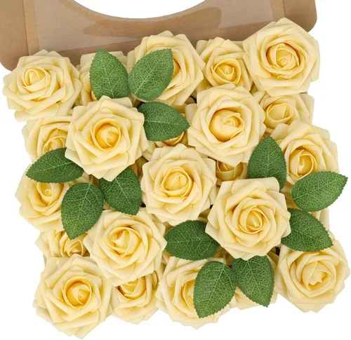 Miniatura 59 de N&T NIETING 25 unidades de flores artificiales, Rosas de espuma artificial de sensación real al tacto, decoración para boda, dama de honor, ramo