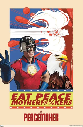 Miniatura 9 de DC Comics TV Peacemaker - Póster de pared Eat Peace, 22.4 pulgadas de largo x 14.7 pulgadas de ancho, versión enmarcada de madera de granero