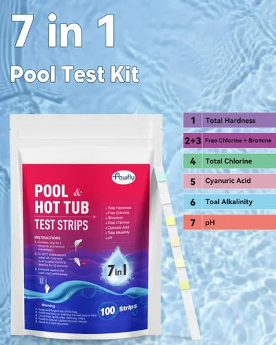Miniatura 3 de Pawfly Tiras de prueba 7 en 1 para piscina, 100 tiras de prueba de spa y bañera de hidromasaje, tiras rápidas y precisas, kit de prueba de agua