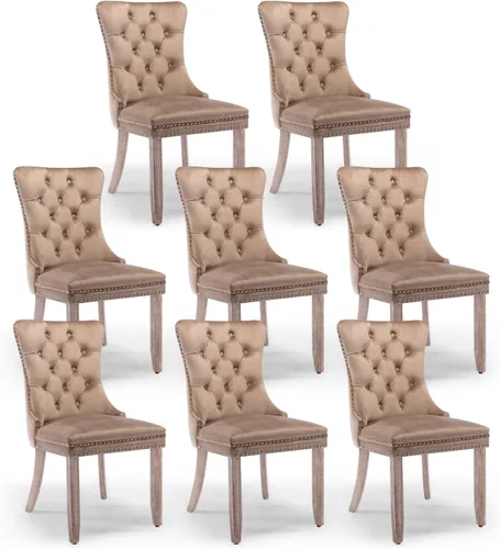 Miniatura 51 de Juego de 4 sillas de comedor de terciopelo, sillas de comedor tapizadas con ribete de cabeza de clavo y patas de madera maciza para cocina