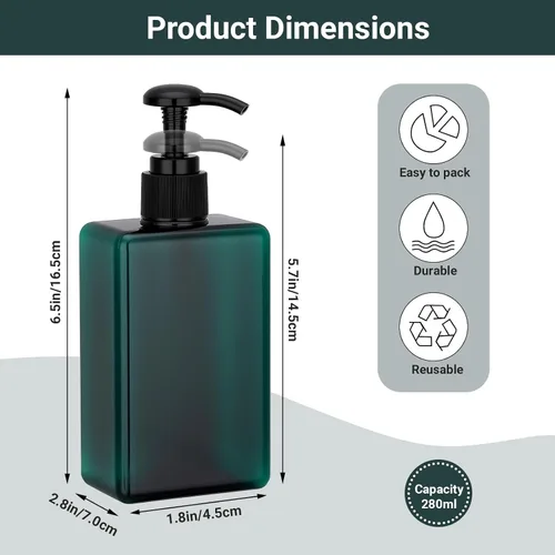 Miniatura 2 de Suream Botellas de prensa de bomba recargables de 9.5 onzas, dispensador de champú y acondicionador de plástico, botella vacía cosmética Azul pavo