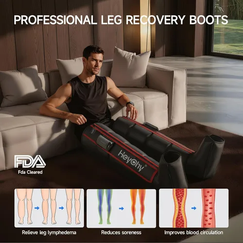 Miniatura 2 de HEYCHY Botas inalámbricas de recuperación de piernas, sistema de masaje de compresión de aire con terapia secuencial, 5 niveles de presión para una