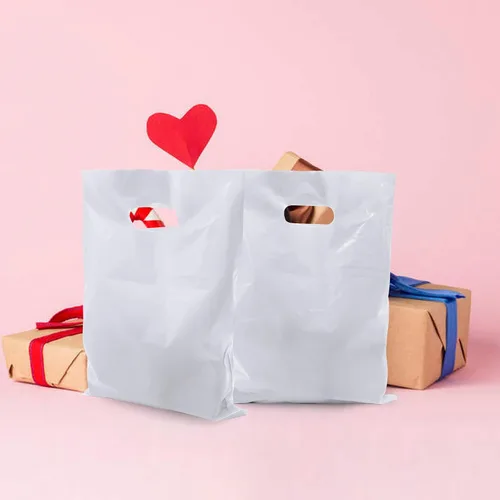 Miniatura 6 de 40 bolsas de regalo de plástico blanco para dulces, bolsas de plástico troqueladas para cumpleaños, baby shower, boda, fiesta