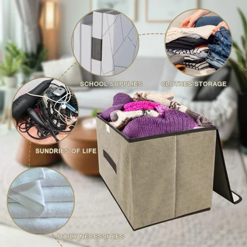 Miniatura 4 de LELE LIFE Caja de almacenamiento plegable con tapa y asa a prueba de polvo, contenedor de almacenamiento plegable organizador de almacenamiento