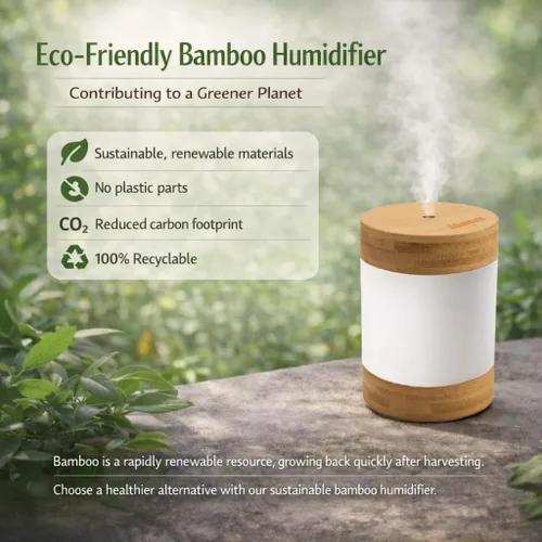 Miniatura 3 de Mini humidificador ultrasónico de bambú, humidificador de escritorio silencioso de 14.1 onzas líquidas con luz nocturna LED dual, alimentado por