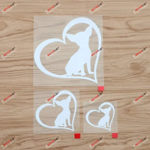 Chihuahua - Calcomanía de vinilo con forma de corazón para cachorro, paquete de 3 unidades, color blanco, 2 pulgadas, 3 pulgadas, 5 pulgadas,
