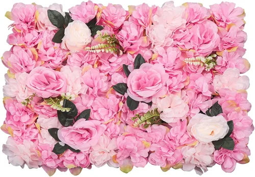 Miniatura 21 de Paneles de flores artificiales para decoración de pared, 6 piezas de rosas falsas, peonía, eucalipto, telón de fondo de pared de rosas para fiesta 6