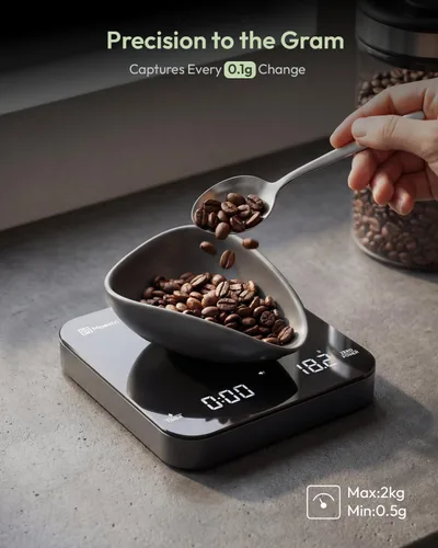 Miniatura 5 de Báscula de café mini Maestri House con temporizador, báscula de espresso recargable USB-C, báscula precisa de 2kg/0.1g para espresso y café por