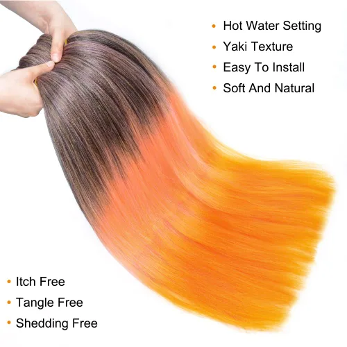 Miniatura 4 de Cabello trenzado preestirado 3.53 oz/paquete, cabello trenzado rosa naranja para trenzar con agua caliente, cabello trenzado degradado