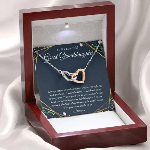 Miniatura 3 de Joyería con tarjeta de mensaje, collar hecho a mano, regalo personalizado, corazones entrelazados, regalo para bisnieta de bisabuelobisabuelo