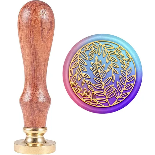MAYJOYDIY Sello botánico de cera de hojas de 1.181 in, sello de cabeza de latón extraíble para invitación de boda, envoltura de regalos, sobres,