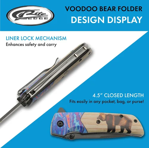 Miniatura 4 de SZCO Supplies Cuchillo plegable al aire libre de 8 "Bear Printed Assisted Open Liner Lock EDC para exteriores, marrón