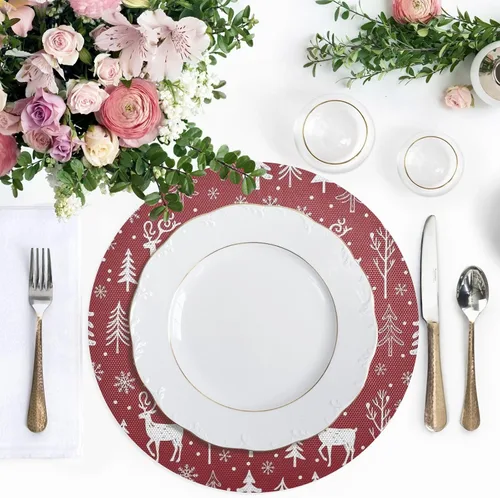 Miniatura 5 de White Deer Pine Trees Red Place Mat, Non Slip Non Slip Heat Resistant Placemats for Kitchen one sizex1
