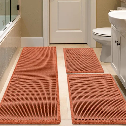 Miniatura 84 de IM HOME Tapete de baño de punto gofre, color caqui, de 24 x 17 pulgadas, tejido bohemio, moderno, absorbente, antideslizante, suave, lavable