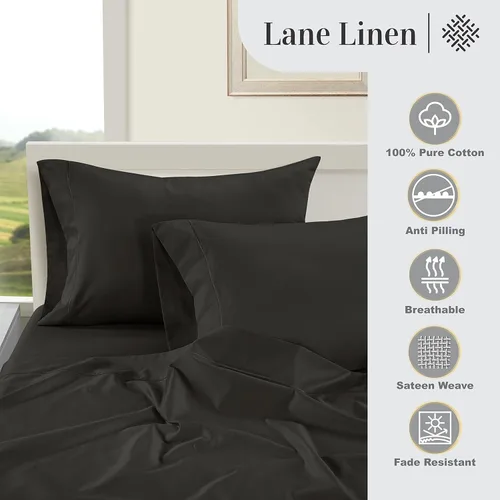 Miniatura 5 de Lane Linen Juego de 2 fundas de almohada 100 % de algodón, tamaño estándar, se adapta a almohadas estándar y Queen, fundas de almohada lujosas