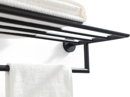 Miniatura 3 de Toalleros para baño, toallero negro mate, soporte para toallas de baño montado en la pared, barra de toalla de estilo hotel moderno de 26 pulgadas