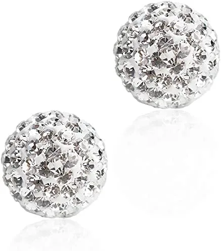 Miniatura 2 de Aretes de tuerca de plata fina 925 con bola de cristal 8 mm 10 mm