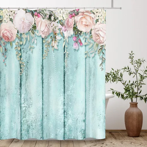 Miniatura 9 de Tititex Juegos de Cortinas de Ducha de Rosas Lilas Rosadas con Flores, Pétalos Florecientes Ruborizados que Caen, Decorativo de Baño 70x70 Pulgadas
