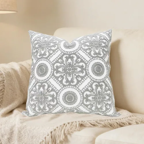 Slow Cow Funda de cojín decorativa bordada para sofá, 18 x 18 pulgadas, lona bordada, color gris Círculo gris