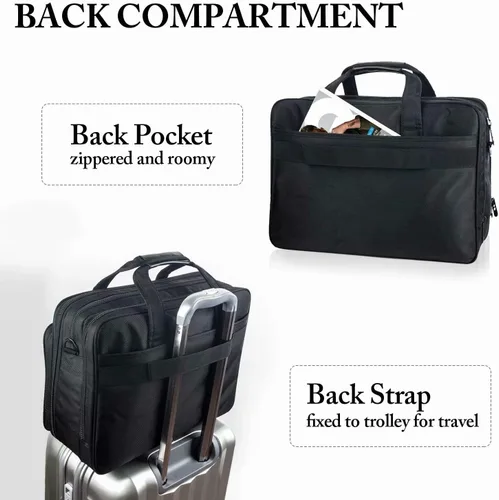 Miniatura 5 de Bolsa de 17" para computadora portable, maletín de viaje con organizador, correa para colgar al hombro expansible, impermeable, para llevar