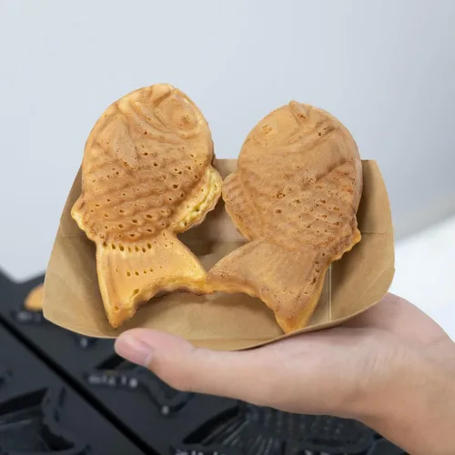 Miniatura 9 de Taiyaki - Máquina para hacer gofres de pescado, 3 unidades antiadherentes para hacer gofres eléctricos Taiyaki Baker con forma de pez, acero