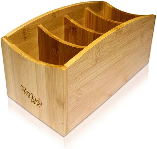 Splash Soup - Organizador de bambú natural | Almacenamiento de utensilios de cocina | Organizador de escritorio de papelería de oficina en casa |