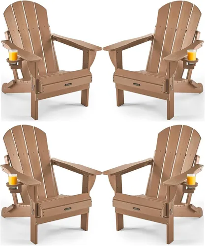 Miniatura 44 de Ciokea Silla Adirondack plegable con textura de madera, silla Adirondack para patio, resistente a la intemperie, silla de plástico para hoguera