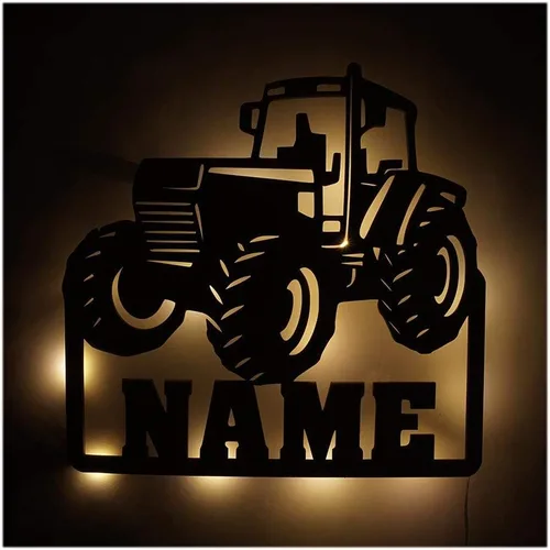 NEID - Tractor granjero personalizado – Regalos para adultos, niños y hombres, para niños y niñas, luz nocturna LED de tractor de madera única