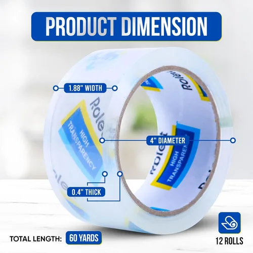 Miniatura 2 de Rolett Cinta de embalaje, 12 rollos de cinta de envío, cinta de embalaje resistente de 1.88 pulgadas x 60 yardas, repuesto de cinta de embalaje