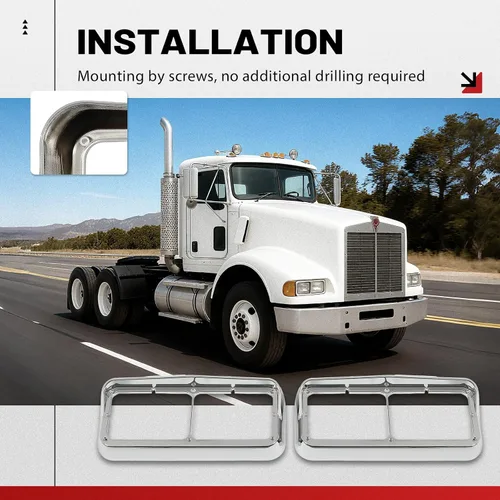 Miniatura 3 de HECASA Par de marco de faros con visera compatible con Kenworth T400 T600 T800 W900B W900L Peterbilt 378 379 Western Star 4900 Freightliner FLD