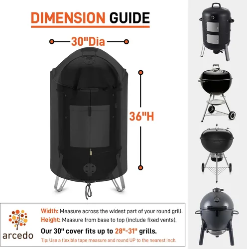 Miniatura 3 de Arcedo Funda redonda para ahumador de 30 pulgadas, cubierta vertical de carbón para ahumador, cubierta de cúpula de parrilla eléctrica