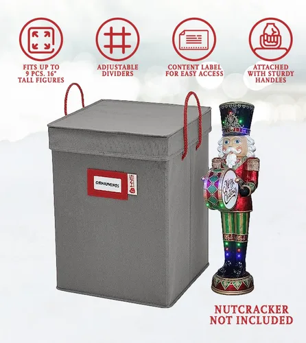 Miniatura 2 de Caja de almacenamiento coleccionable de cascanueces y figuras navideñas, almacena cascanueces de hasta 9 a 16 pulgadas de alto, adornos y más, Gris