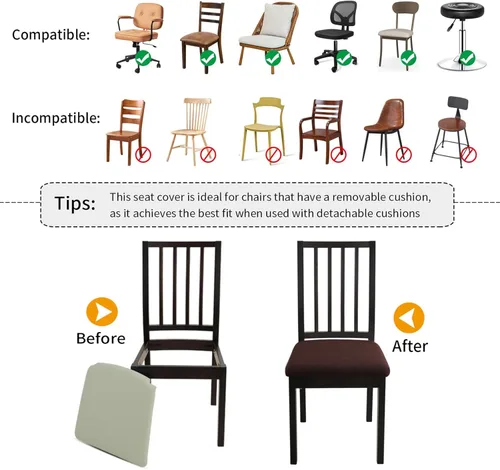 Miniatura 6 de Fuloon Fundas de Cojines de Asiento Impermeables 6 Piezas, Fundas de Asiento de Silla de Jacquard Elásticas Fundas Deslizables de Asiento Lavables