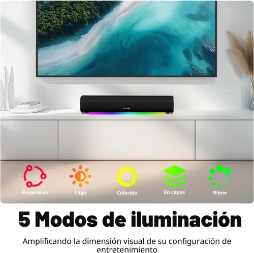 Miniatura 3 de Barra de sonido para Smart TV, barra de sonido de 16'/60W con graves impactantes, luz dinámica y control remoto, altavoces de TV montables en pared