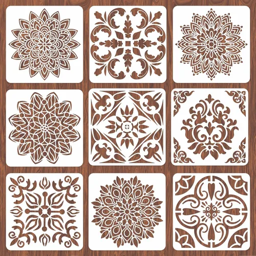 INFUNLY Plantillas de Pared de Mandala para Pintar Plantillas de Azulejos Reutilizables para Paredes Plantillas de Piso de Concreto 12"X12" para