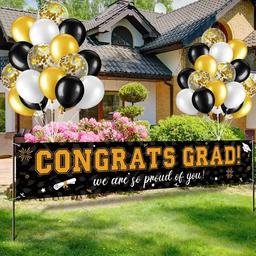Miniatura 4 de Cartel de graduación de 37 piezas para decoración de globos de clase de 2026, pancarta de felicitaciones graduadas para decoración al aire libre