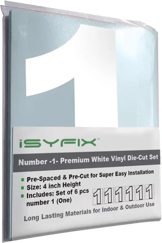 Miniatura 63 de iSYFIX - Calcomanías de vinilo blancas con número 0 (cero) - Juego de 6 unidades de 1.5 pulgadas autoadhesivas - Decalcomanías premium troqueladas