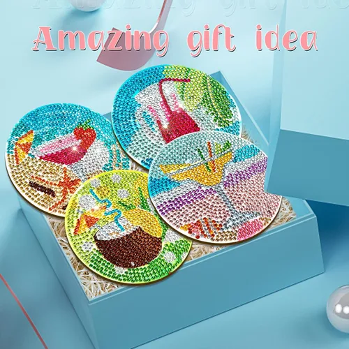 Miniatura 7 de CasaPopz Juego de 8 posavasos de arte de diamante con soporte para adultos, kits de posavasos de arte de diamantes antideslizantes para mujeres