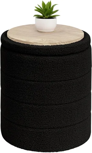 Miniatura 15 de B FSOBEIIALEO Otomana con Almacenamiento, Taburete Otomano de Almacenamiento Redondo Sherpa, Reposapiés Boucle 14.6"x14.6"x17.7" (Beige)
