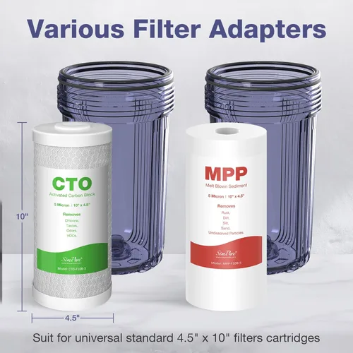 Miniatura 8 de SimPure Sistema de filtro de agua para toda la casa, 2 etapas de prefiltración de agua transparente para el hogar con filtros de carbono